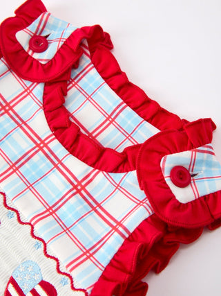 4th of July Plaid Flag Heart Girl Dress With Bow - Sunny Meadow Boutique