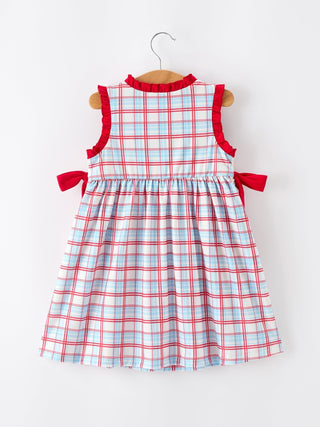 4th of July Plaid Flag Heart Girl Dress With Bow - Sunny Meadow Boutique