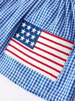 4th of July Plaid Girls Set Flag Star Bow Top Shorts Outfit - Sunny Meadow Boutique