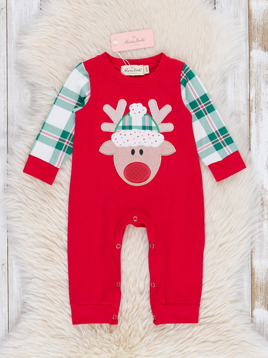 Red & Green Plaid Reindeer Romper