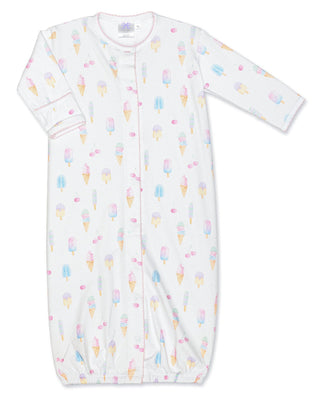 Ice Cream Converter Gown in pink with an all-over ice cream print, crew neckline, and elastic hem.