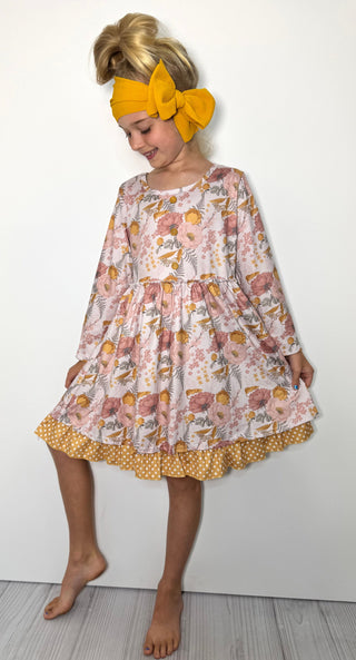 Rustic Floral Girls Dress, 2T, Pink Multi