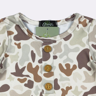 Muted Camo Knotted Baby Gown & Hat Set