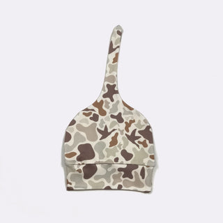 Muted Camo Knotted Baby Gown & Hat Set