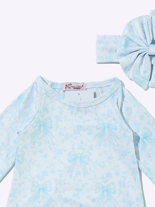 Azul Bow Baby Gown with Headband, Blue