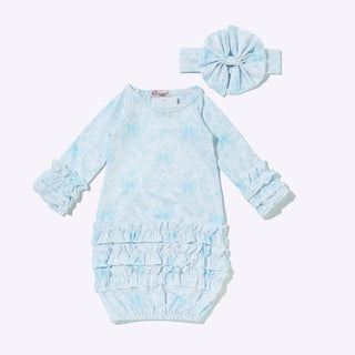 Azul Bow Baby Gown with Headband, Blue