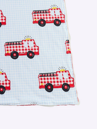 Gingham Firetruck Baby Blanket, Red and White