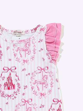 Fairytale Baby Romper, Pink Toile Print