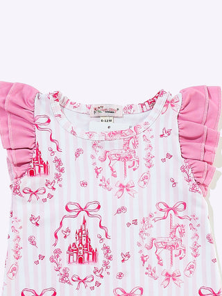 Fairytale Baby Romper, Pink Toile Print