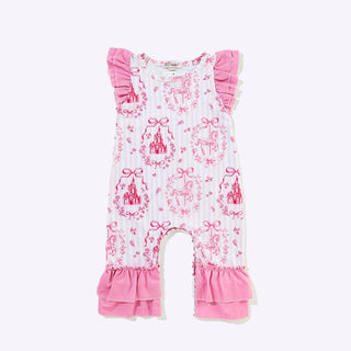 Fairytale Baby Romper, Pink Toile Print