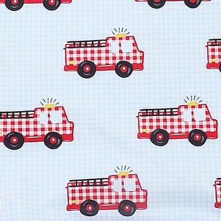Gingham Firetruck Knotted Gown, White, Red
