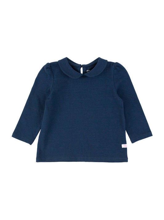 Girls Dark Navy Peter Pan Collar Long Sleeve Top