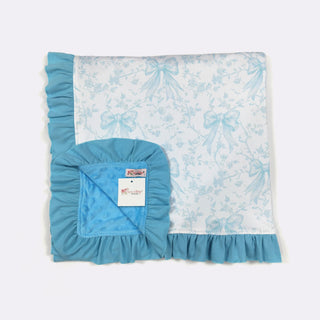 Azul Bow Blanket, Blue Floral Bow Print, Minky