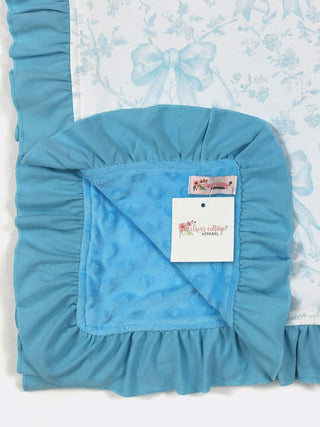 Azul Bow Blanket, Blue Floral Bow Print, Minky