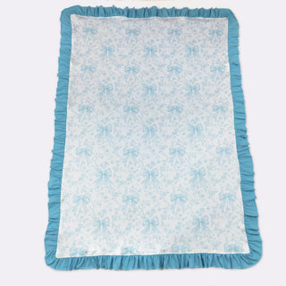 Azul Bow Blanket, Blue Floral Bow Print, Minky
