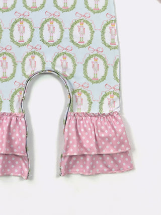 Nutcracker Wreath Baby Romper, 0-6 Months, Blue