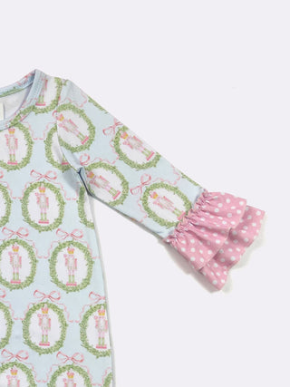 Nutcracker Wreath Baby Romper, 0-6 Months, Blue