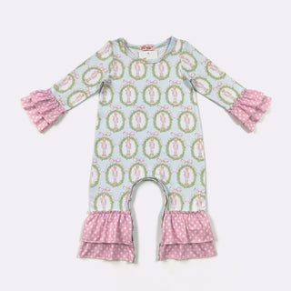 Nutcracker Wreath Baby Romper, 0-6 Months, Blue