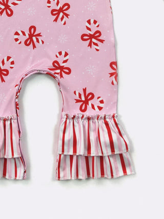 Pink Candy Cane Baby Romper, 0-6 Months, Pink