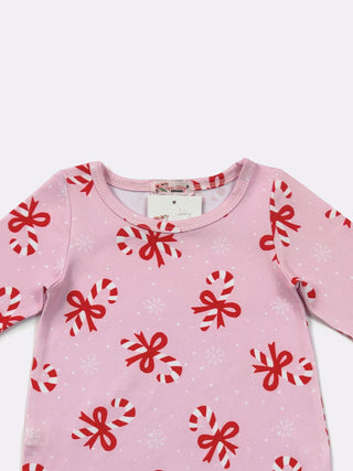 Pink Candy Cane Baby Romper, 0-6 Months, Pink