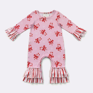 Pink Candy Cane Baby Romper, 0-6 Months, Pink