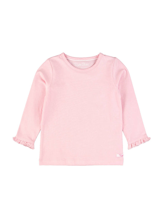 Girls Pink Knit Long Sleeve Ruffle Sleeve Top