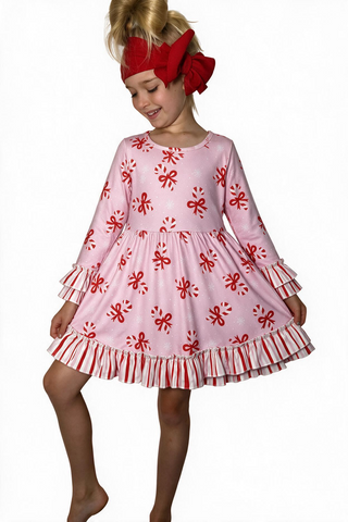 Pink Candy Cane Girls Dress, 2 Toddler, Pink