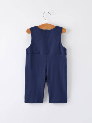Christmas Holiday Celebration Baby Boys Romper: Navy with Santa Sleigh