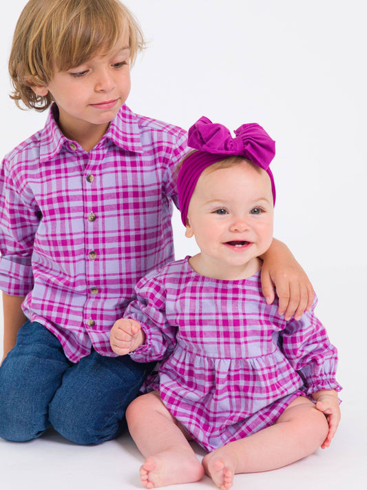 Baby Girls Harper Plaid Woven Long Sleeve Bubble Romper