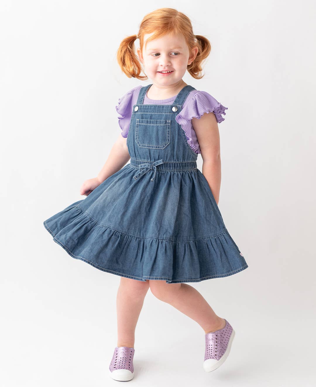 Girls Light Wash Denim Overall Jumper Dress