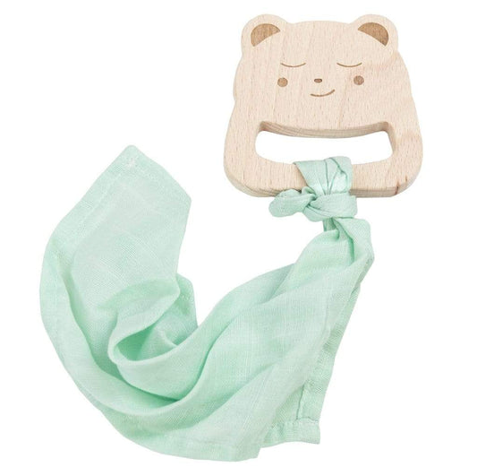Bear Wooden Teether & Mint Blankie