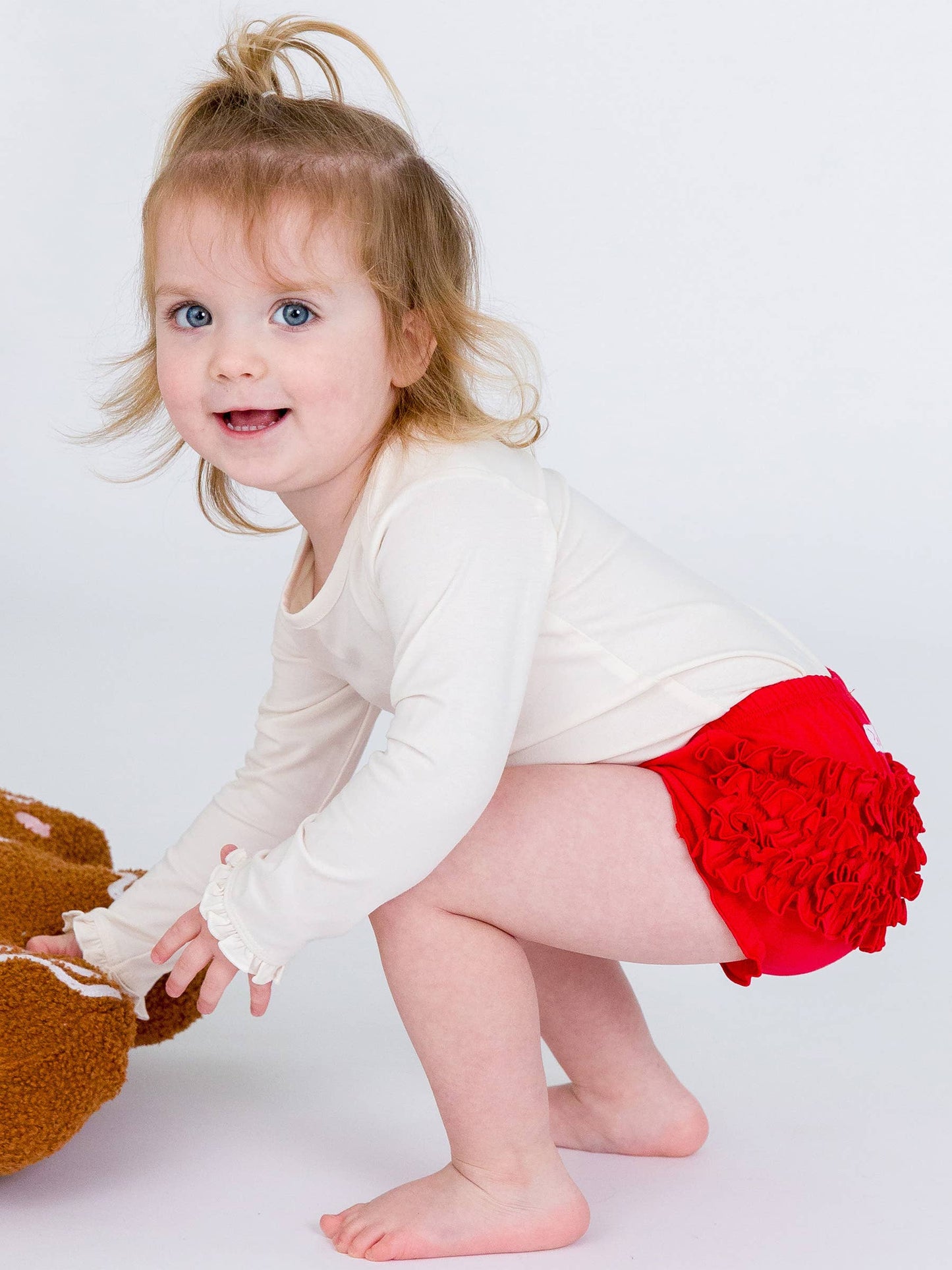 Baby Girls Red Knit RuffleButt Bloomer