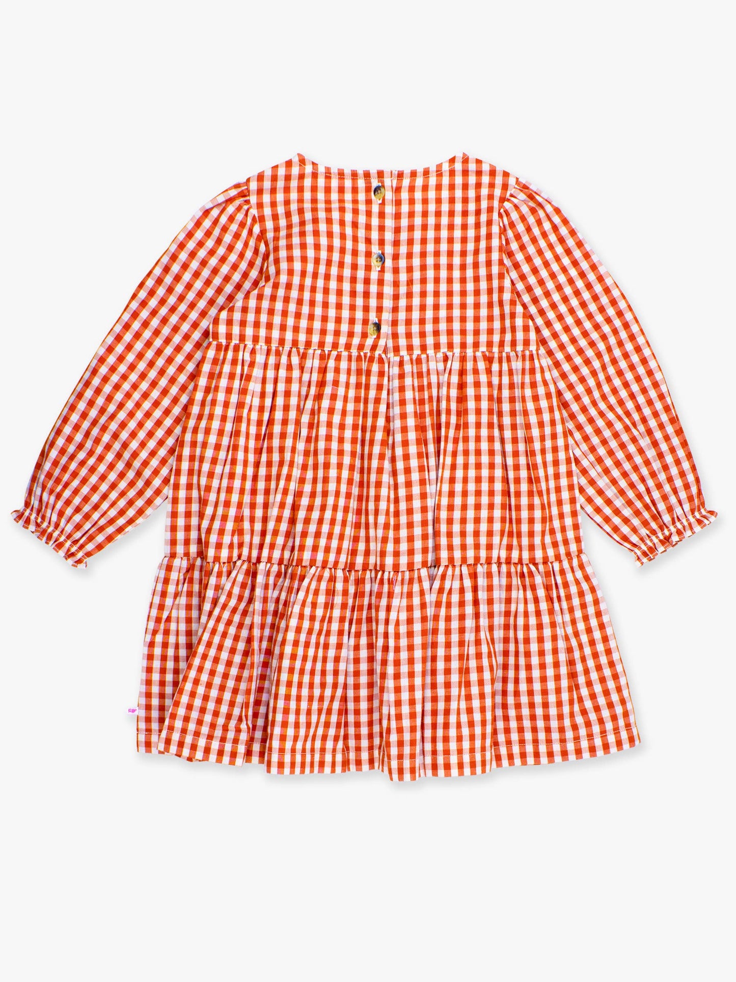 Girls Classic Rust Gingham Woven Long Sleeve Tiered Twirl Dress