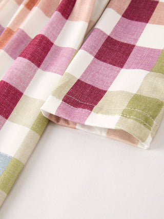 Plaid Long Sleeve Girls Dress, Multicolor
