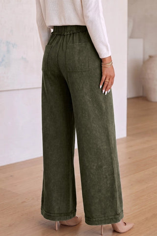 Mineral Wash Flared Pants, Olive Green