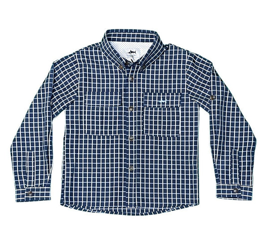 Flagler Fishing Shirt Navy & White Plaid