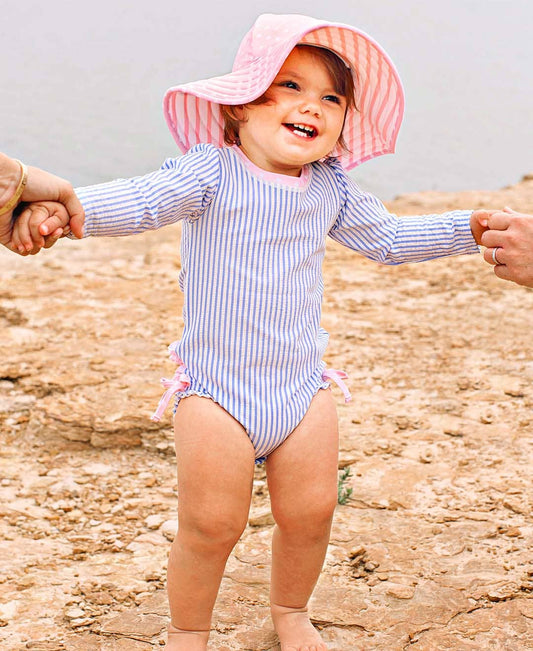 Baby Girls Periwinkle Blue Seersucker One Piece Rash Guard