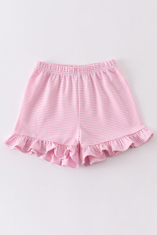 Premium Pink & white stripe basic ruffle shorts