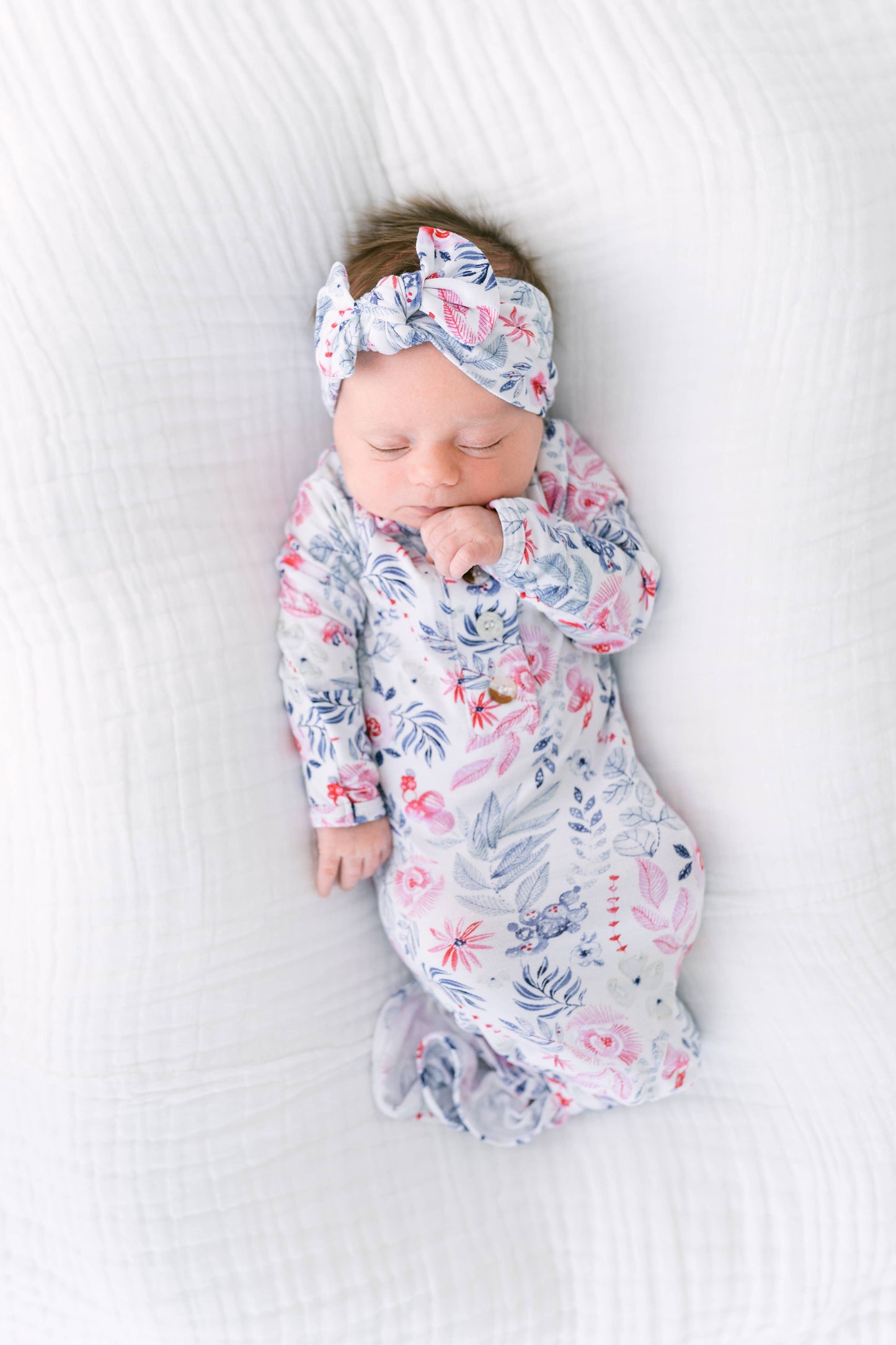 Newborn Knotted Baby Gown HEADBAND & HAT Set Multiple Colors