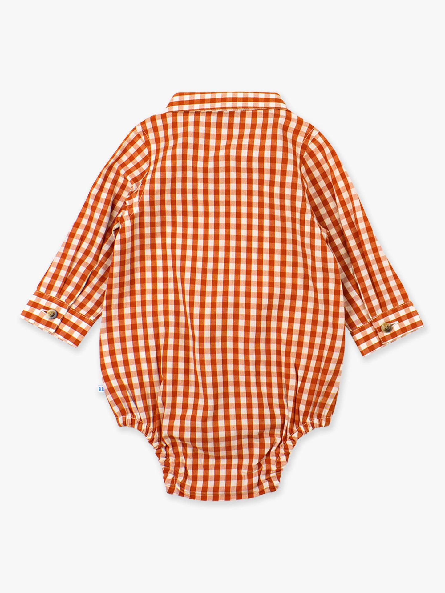 Baby Boys Classic Rust Gingham Long Sleeve Button Down Bodysuit