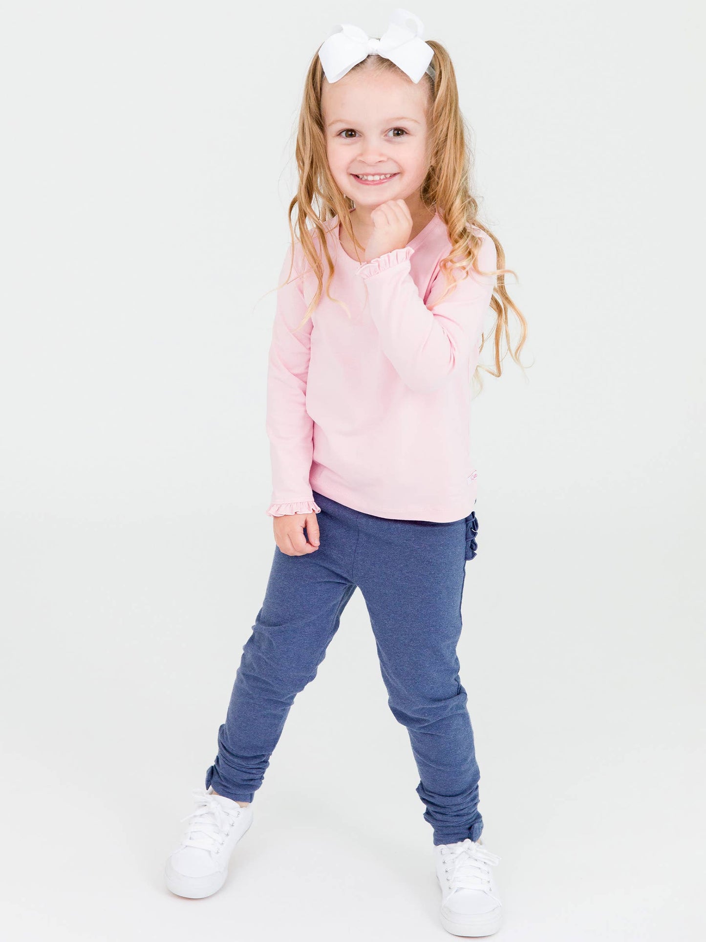 Baby Girls Faux Denim Ruched Bow Leggings