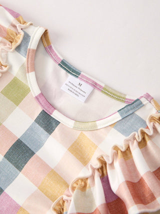 Plaid Long Sleeve Girls Dress, Multicolor