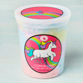 Cotton candy container with a unicorn design on a light blue background