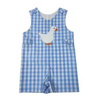 BOYS BLUE CHECK SHORT JON JON WITH DUCK APPLIQUE 