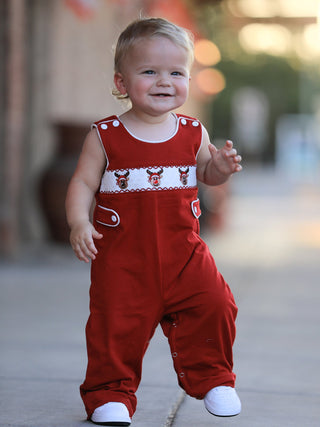 Baby Boys Christmas Reindeer Smocked Red Jonjon