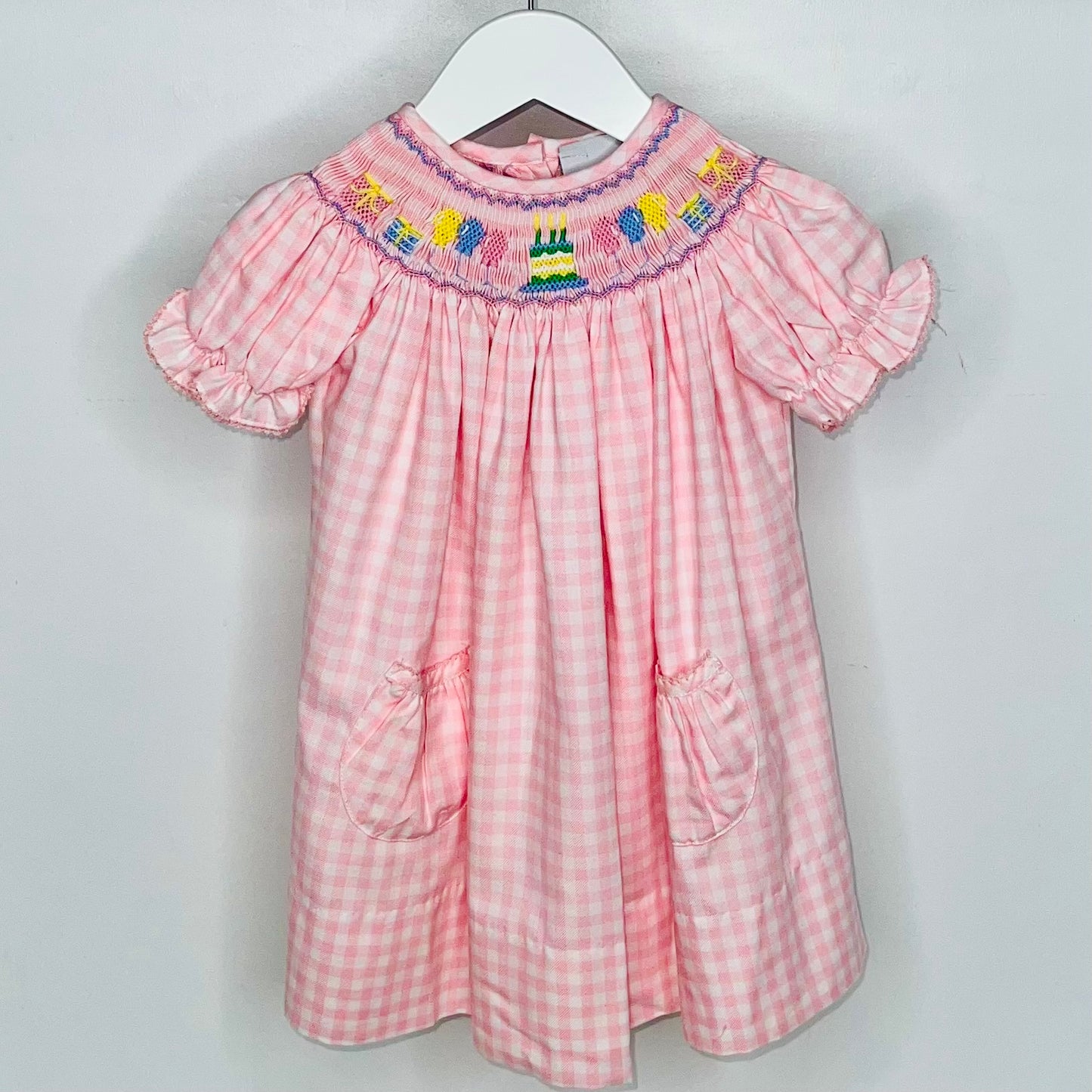 Smocked Birthday Cake & Balloons Bishop Dress