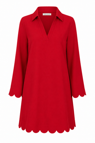 Jodifl Scalloped Hem V-Neck Dress, Poppy Red
