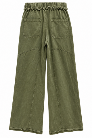 Mineral Wash Flared Pants, Olive Green
