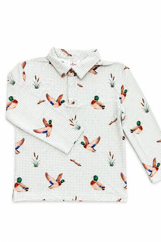 Duck Pond L/S Polo, 5/6, Sage Gingham