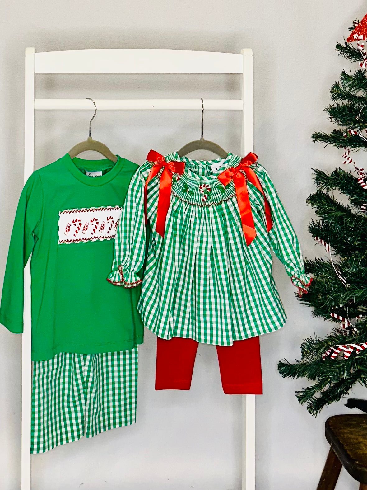 Girls Long Sleeve Candy Cane Bishop Dress